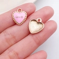 Pink enamel heart charm with Love lettering and gold details for DIY jewelry - Pink Heart Love Style (10980)