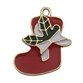 Christmas stocking alloy enamel charm in red and green for DIY jewelry making - Red Christmas Sock (14178)