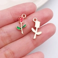 Pink drip oil and gold striped rose flower pendants for DIY jewelry making - Red Rose Charm Accessory (10988)