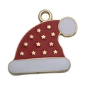 Enamel Christmas hat charm in red with gold stars for DIY jewelry making accessories - Red Christmas Hat (14179)