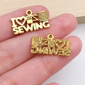 Vintage gold sewing machine pendant with I Love Sewing engraving for DIY jewelry - Sewing Letter Tag (20233)