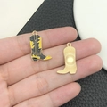 Ciondoli a forma di stivali da cowboy in smalto nero e oro per bijoux fai da te - Stile Stivale da Cowboy Smalto Nero (21139)