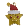 Christmas yellow star alloy pendant with red Santa hat and smiley face detail - Yellow Christmas Star (14182)