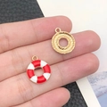 Nautical lifebuoy alloy charms in red and white enamel for DIY jewelry making - 18x15mm / Red Lifebuoy
