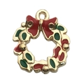Christmas wreath alloy enamel pendant with red bow and green leaves for DIY jewelry - Red and Green Christmas Wreath (14192)
