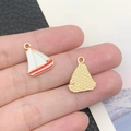 Golden alloy sailing boat enamel pendant for DIY jewelry and nautical accessory making - 18x15mm / Red White Sailboat