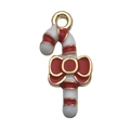 Christmas candy cane pendant with red and white enamel stripes and a golden hanging loop - Red And White Candy Cane Style (14193) / 1个装 (10x21mm) / Red & White