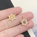 Golden nautical ship wheel charm with blue enamel detail for DIY jewelry making - 18x13mm / Blue Rudder