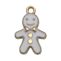 Gingerbread man charm in white enamel and gold finish for DIY Christmas jewelry - White Christmas Snowman Style (14195) / 1 Piece (12x18mm) / White