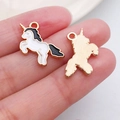 DIY black enamel unicorn pendant with gold alloy base and closed loop for jewelry making - Enamel Black White Running Unicorn (9934)