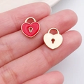 Pink drip oil heart-shaped padlock pendants in gold and red finish for DIY jewelry - Red Locked Heart Style (11040)
