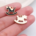 DIY black enamel rocking horse alloy pendant with golden finish for jewelry making - Black Enamel Alloy Rocking Horse (10990)
