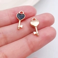 Golden and black enamel heart-shaped key pendants for DIY jewelry making accessories - Black Enamel Alloy Heart Key (11042)