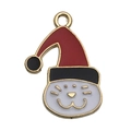 DIY Christmas cartoon cat pendant with red hat and gold alloy edges for jewelry making - Red And White Christmas Snowman Style (14201) / 1 Piece (14x20mm) / Red & White