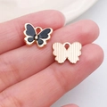 DIY black enamel butterfly charm and gold textured metal pendant for jewelry making - Black Enamel Alloy Butterfly (11865)