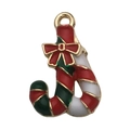 Christmas candy cane pendant with red bow and colorful enamel stripes for DIY jewelry - Christmas Candy Cane Style (14203) / 1 Piece (14x21mm) / KC Gold