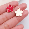 Pink enamel five-petal flower charm with gold metal finish for DIY necklace making - Red Five-Petal Flower Style (11877)