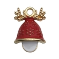 Christmas bell pendant with golden reindeer antlers and red enamel snowflake pattern - Red Christmas Bell Style (14204) / 1 Piece (14x21mm) / Red