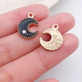 DIY black enamel crescent moon charm and golden textured moon pendant set - Black Enamel Alloy Moon (11904)