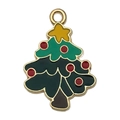Christmas tree charm in green alloy enamel with golden star and hanging loop - Enamel Green Round Christmas Tree (14206) / 18x25mm