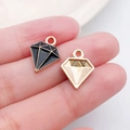 DIY black enamel and champagne gold glitter diamond-shaped metal charms with loop - Black Enamel Alloy Diamond Shape (11916)