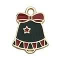 Christmas bell charm with red bow and green enamel for DIY jewelry making - Enamel Green Christmas Bell (14207) / 13x17mm