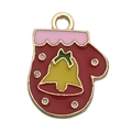 Christmas glove enamel pendant with yellow bell pattern for DIY jewelry making - Enamel Red Christmas Glove (14208) / 15x19mm