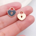 DIY black enamel and gold heart lock alloy charms for personalized jewelry making - Black Enamel Alloy Heart Lock (11917)