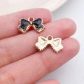 DIY black enamel bow tie charm with golden edges and radial metal texture back - Black Enamel Alloy Bowknot (12247)