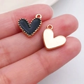 DIY black enamel heart charm and gold finish heart pendant with top loop for jewelry making - Black Enamel Alloy Heart (14984)