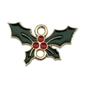 Christmas holly leaf and red berry enamel pendant charm with double rings for DIY jewelry - Enamel Green Leaf Wreath with Double Holes (14255) / 13x20mm