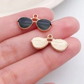 DIY black enamel sunglasses pendant charm with gold trim for handmade jewelry making - Black Enamel Alloy Sunglasses (17515)