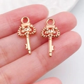 Rose gold owl key charm pendant featuring vintage relief texture for DIY jewelry making - Owl Key (16230)
