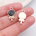 Pair of black enamel lollipop pendants in golden alloy for DIY jewelry and accessories - Black Enamel Alloy Lollipop (17516)