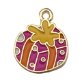 Round purple and orange enamel pumpkin charm with gold plating and white polka dots - Enamel KC Gold Christmas Gift Box (14265) / 15x18mm