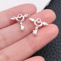 Polished silver wing heart key pendants for DIY necklaces and couple jewelry - Bright Silver Wing Heart Key (20958)