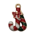 Christmas candy cane pendant charm with red bow and gold metal ring for DIY jewelry - Christmas Candy Cane with Bow (14271) / 1 Piece (14x21mm)