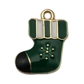 Christmas stocking alloy charm with green enamel and gold snowflake for DIY jewelry - Green Christmas Sock (14272) / 1 Piece (17x19mm)