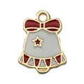 Christmas bell charm with red bow and white enamel star pattern on golden base - White Christmas Bell (14275) / 1 Piece (14x17mm)