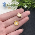Daisy flower enamel pendants with golden metal backs for DIY jewelry making - Yellow Enamel Round Daisy Flower (11071)