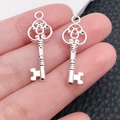 Polished silver wing heart key pendants for DIY necklaces and couple jewelry - Bright Silver Classic Hollow Key (20968)