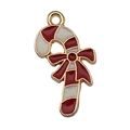 Red and white enamel Christmas candy cane charm with a bow for DIY jewelry - Red and White Christmas Candy Cane (14281)