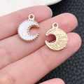 Minimalist white enamel moon and star charm pendant with gold beaded edge for DIY jewelry - Enamel White Moon (9959)