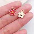 Pink and red enamel rose flower heart charms in gold finish for DIY jewelry - Red Enamel Small Chrysanthemum Style (12252)