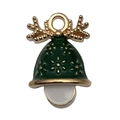 Christmas reindeer bell pendant with green enamel and gold finish for DIY jewelry - Green Christmas Bell (14285)