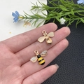 DIY bee charms with yellow enamel and rhinestones for creative jewelry making - Yellow Enamel Large Bee (11872)