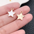 DIY golden star charms with white enamel inlay and textured back for jewelry making - White Enamel Star (11016)
