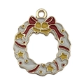 Christmas wreath alloy pendant with red bow and gold bells for DIY jewelry making - White Round Christmas Wreath (14292)