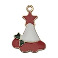 Christmas party hat alloy pendant with red star and green bow enamel charm detail - Red White Christmas Tree (14293)