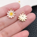 DIY white daisy charms with gold finish for personalized necklaces and bracelets - White Enamel Round Daisy (11070)